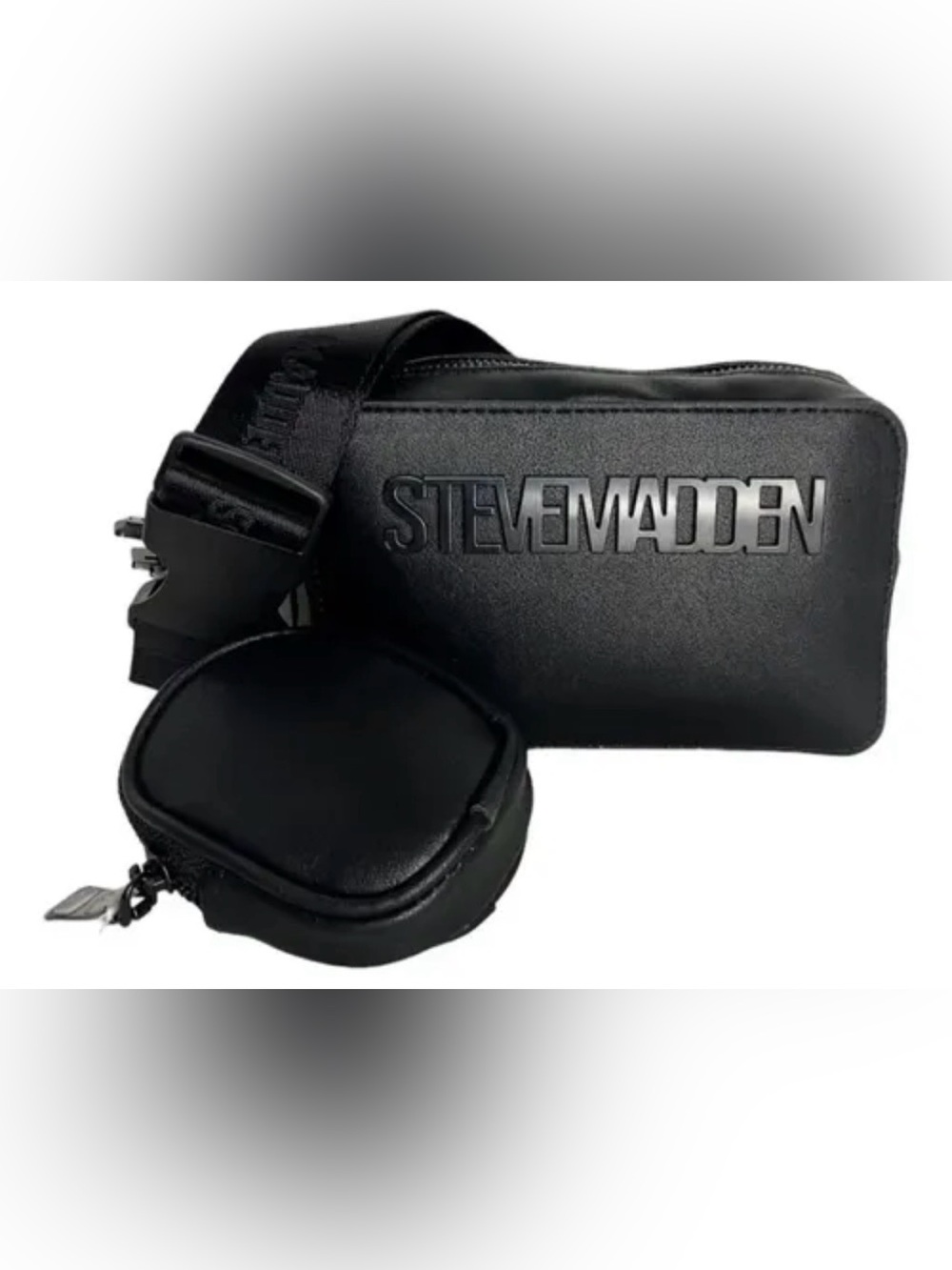 Steve Madden Black Embossed Logo Belt Bag with Pouch